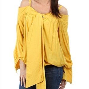 Victorian Peasant Top Shirt S SM Gypsy Hippie Steampunk Gothic Mustard Gold